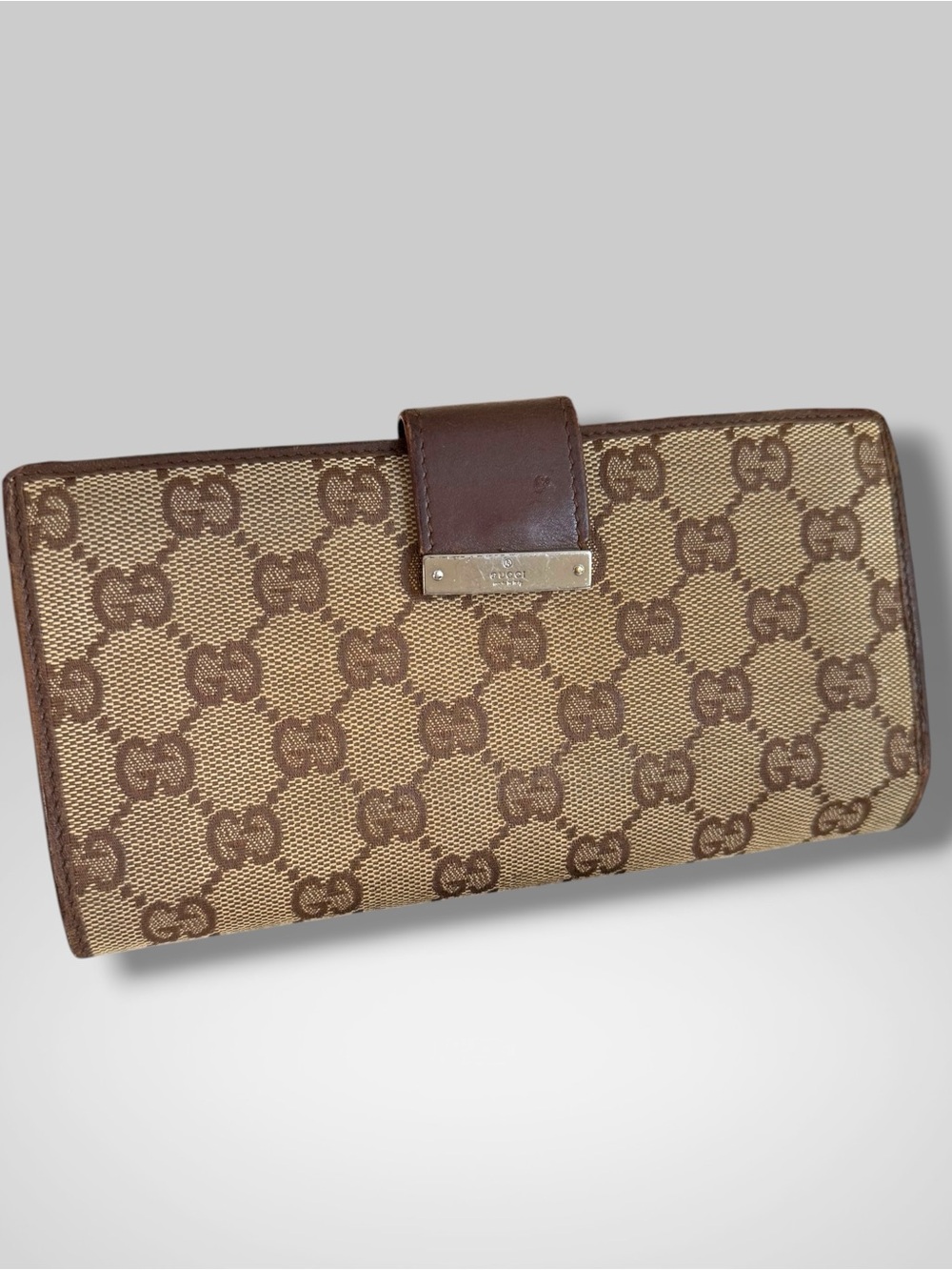 Gucci Vintage GG Canvas Continental Wallet in Beige and Brown